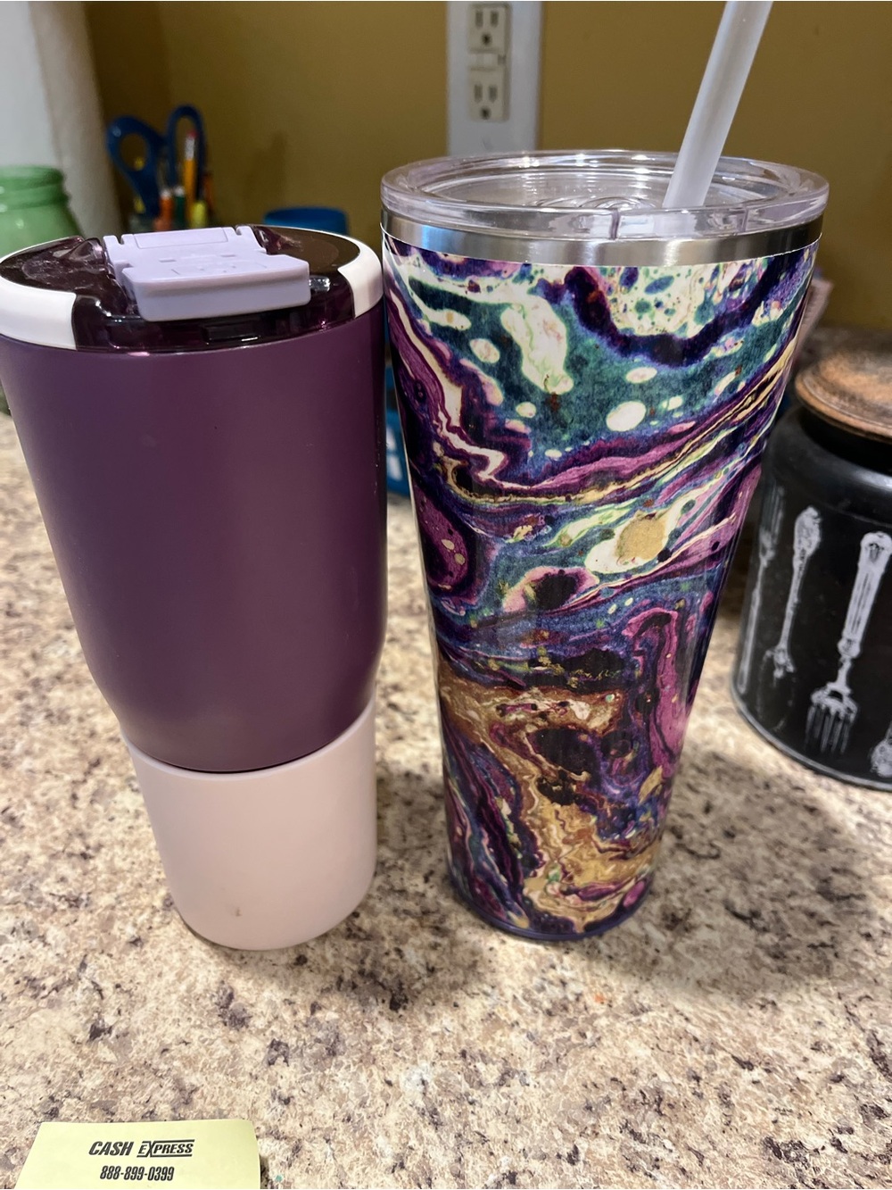 Marbled Purple Stainless Steel Tumbler with Straw - Unbranded